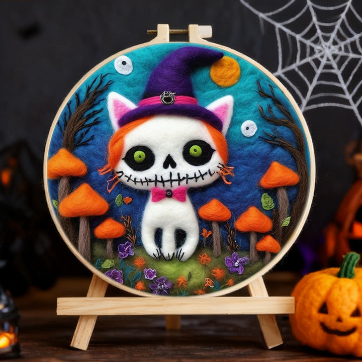 Halloween Skull Cat Wool Needle Felting Painting Kit