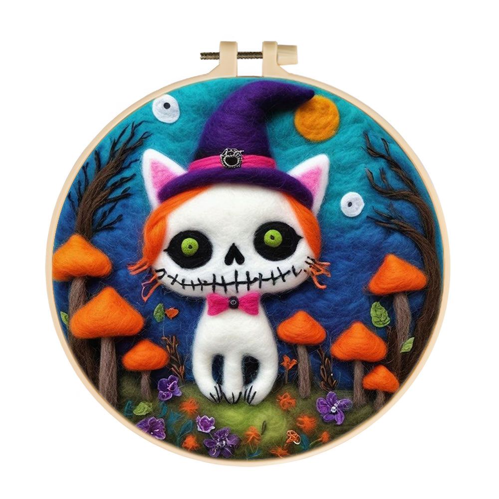 Halloween Skull Cat Wool Needle Felting Painting Kit