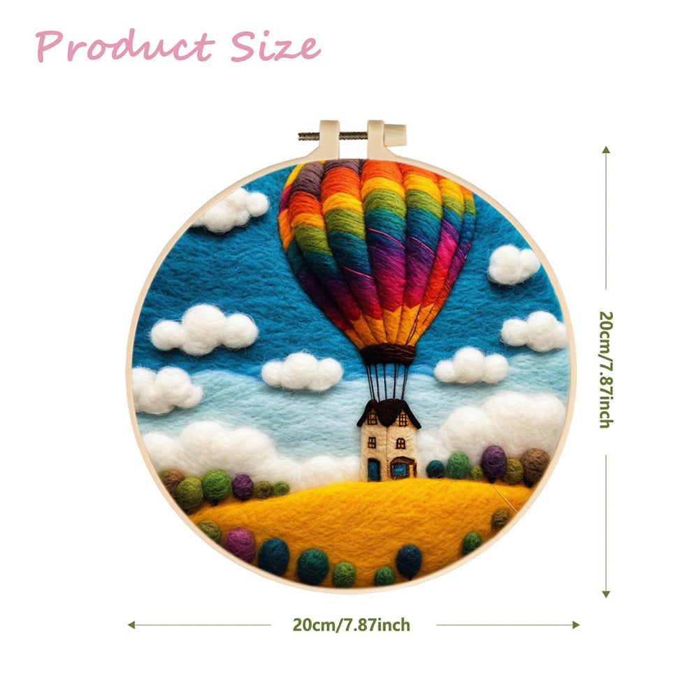 House with a Huge Colorful Hot Air Balloon Wool Needle Felting Painting Kit