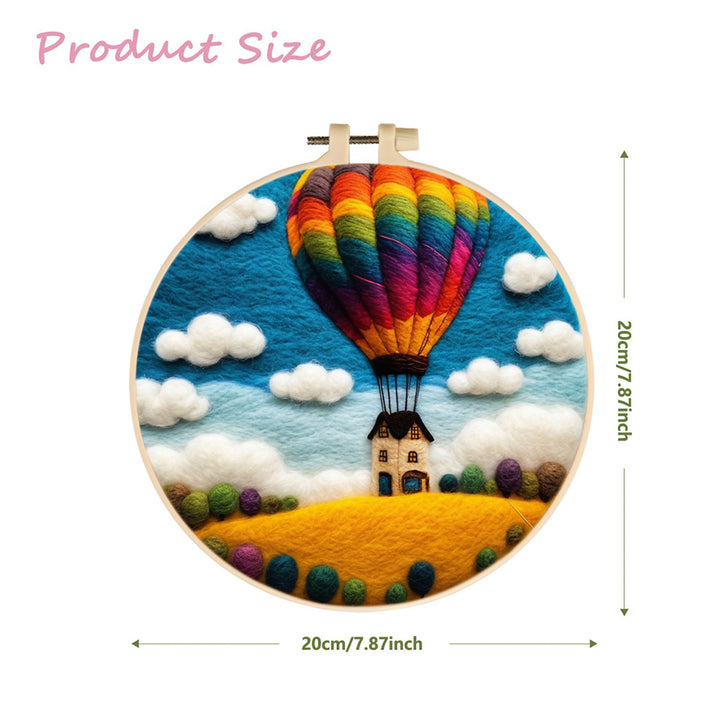 House with a Huge Colorful Hot Air Balloon Wool Needle Felting Painting Kit