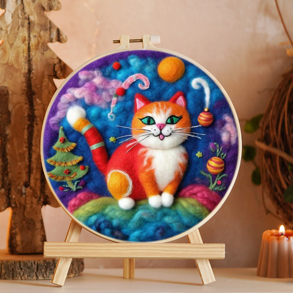 Orange Cat in Christmas Wool Needle Felting Painting Kit