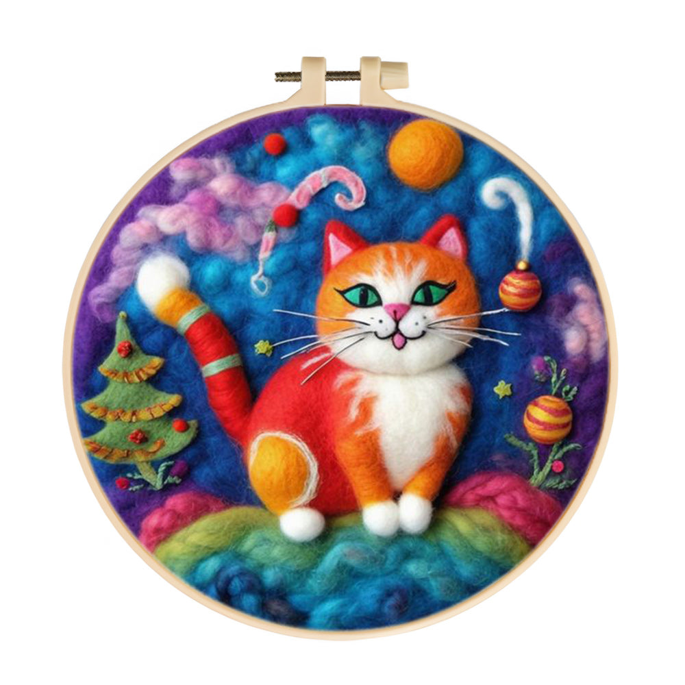 Orange Cat in Christmas Wool Needle Felting Painting Kit