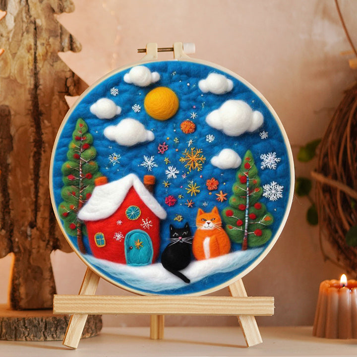 Two Cats & Red House Wool Needle Felting Painting Kit