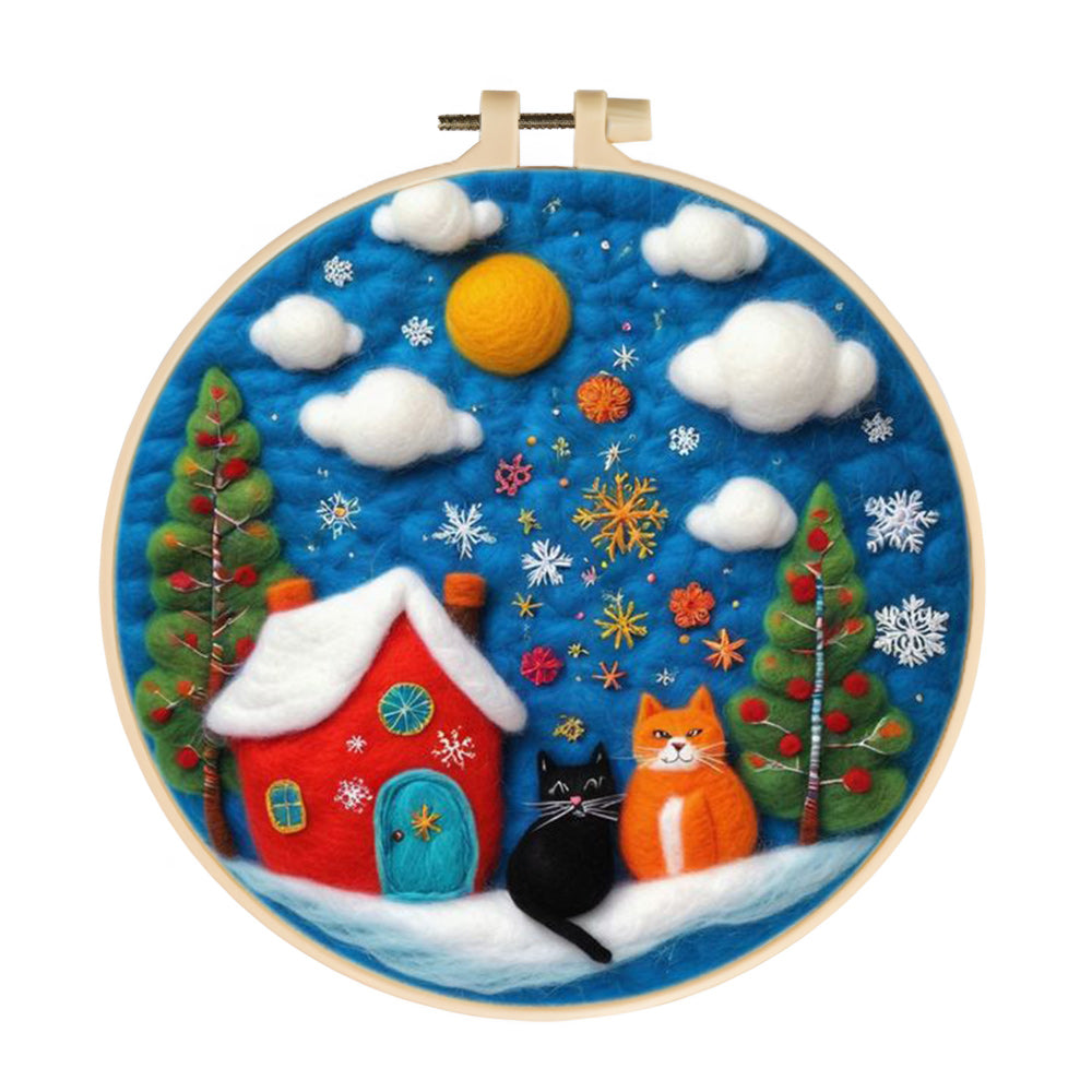 Two Cats & Red House Wool Needle Felting Painting Kit