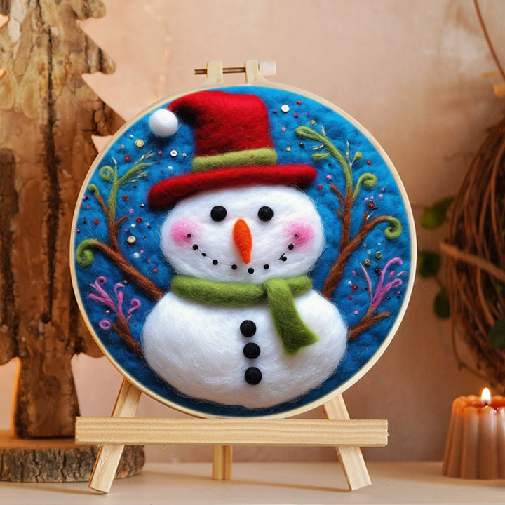 Snowman with Green Scarf Wool Needle Felting Painting Kit