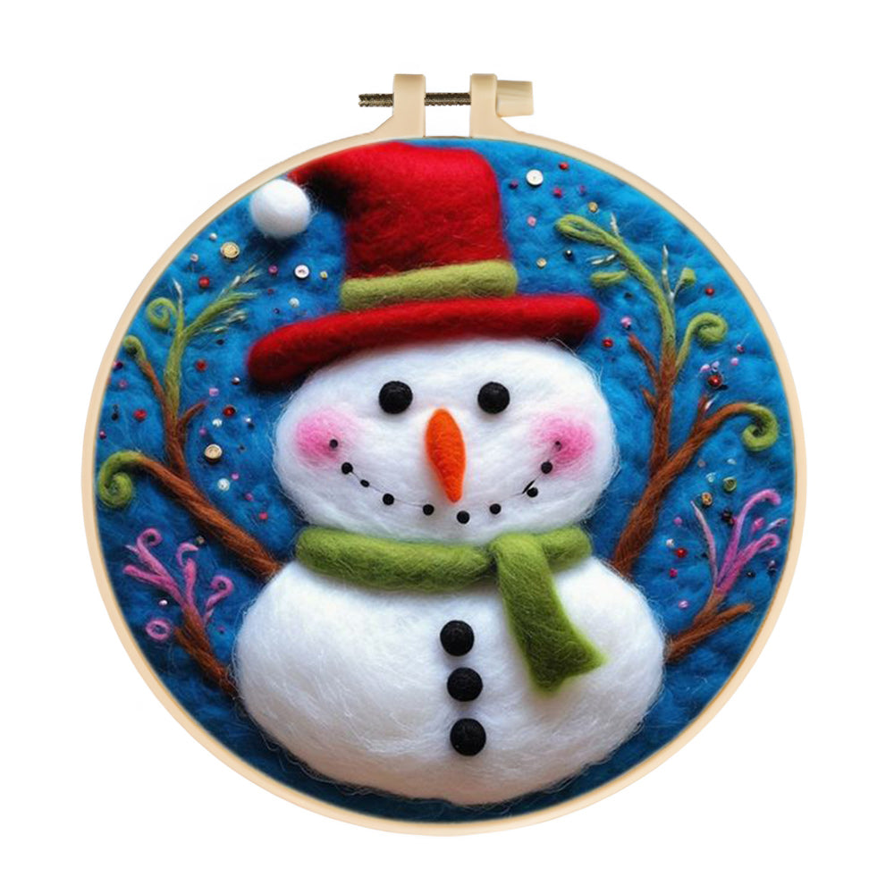 Snowman with Green Scarf Wool Needle Felting Painting Kit