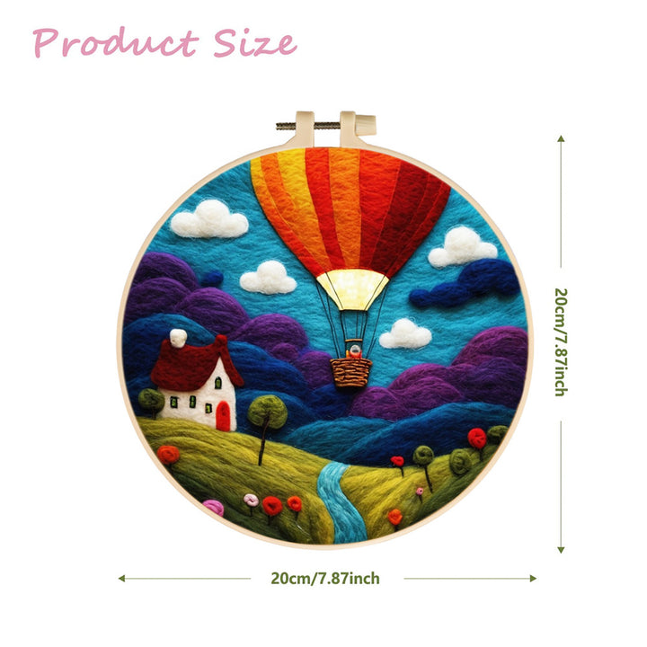A Hot Air Balloon Fly over Hillsides Wool Needle Felting Painting Kit
