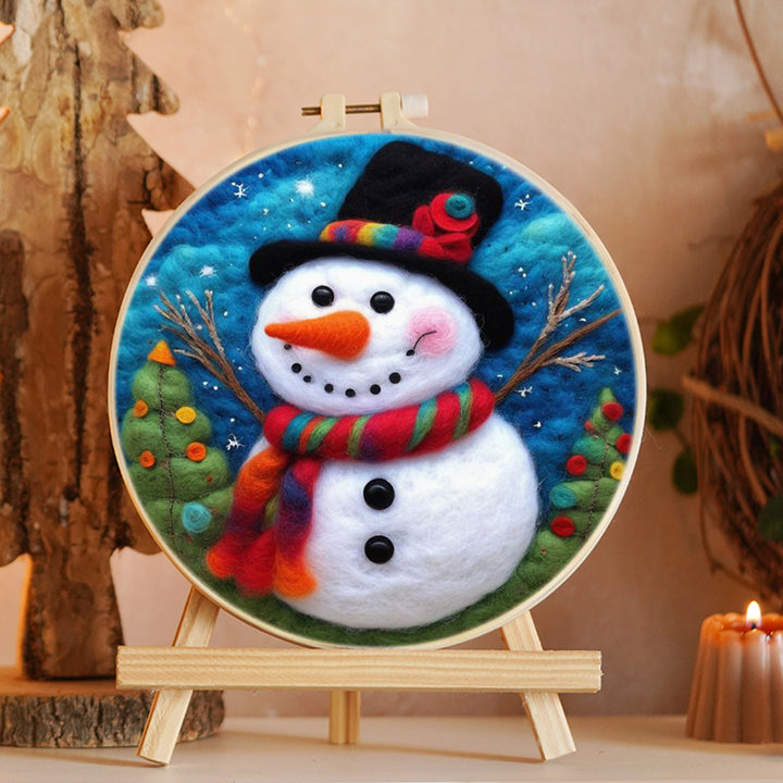 Snowman with Color Scarf Wool Needle Felting Painting Kit