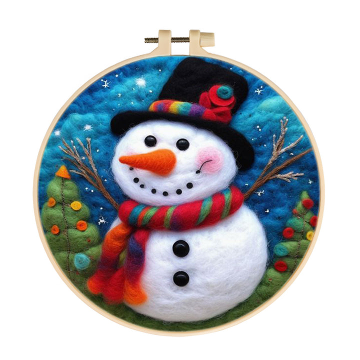 Snowman with Color Scarf Wool Needle Felting Painting Kit