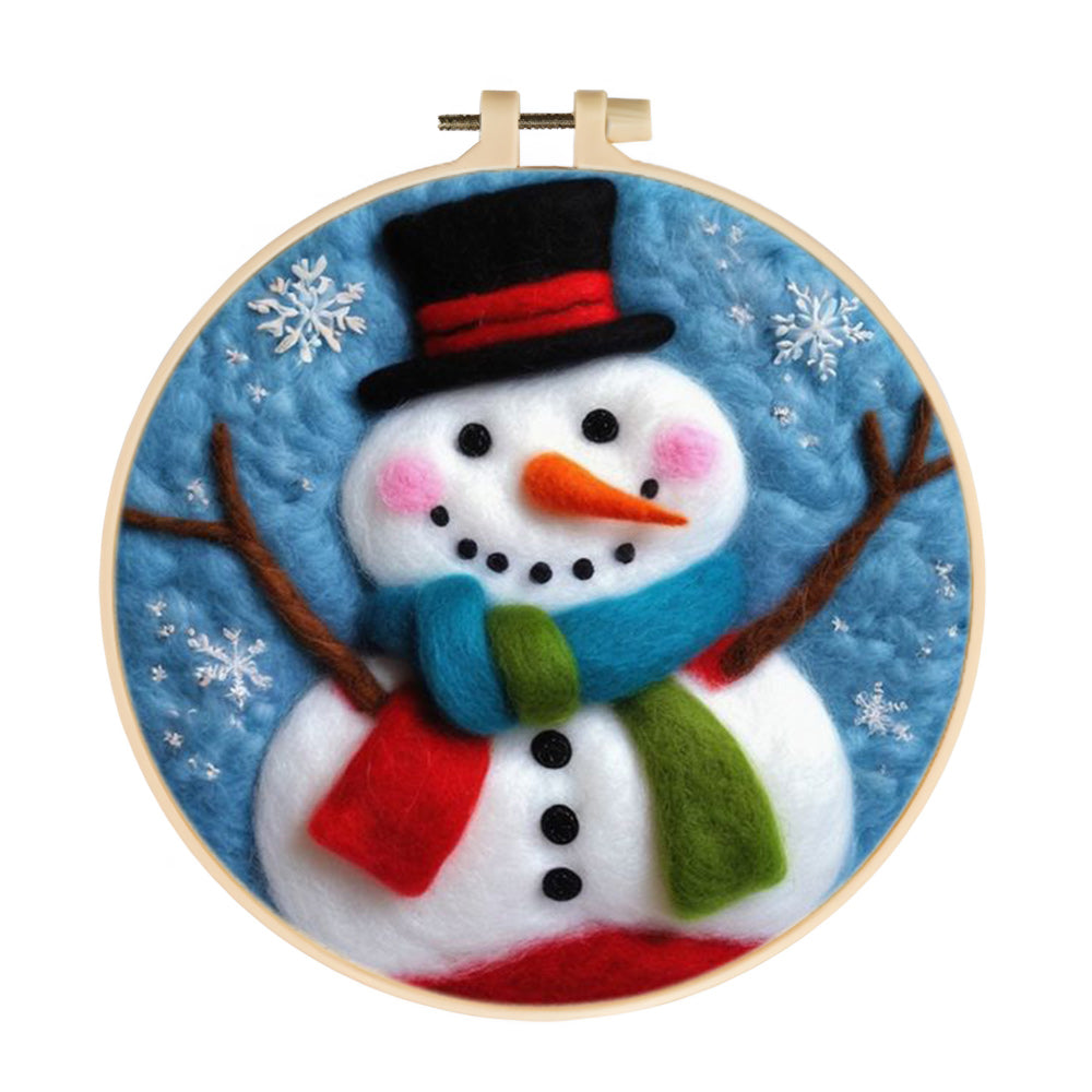 Snowman with Patchwork Scarf Wool Needle Felting Painting Kit