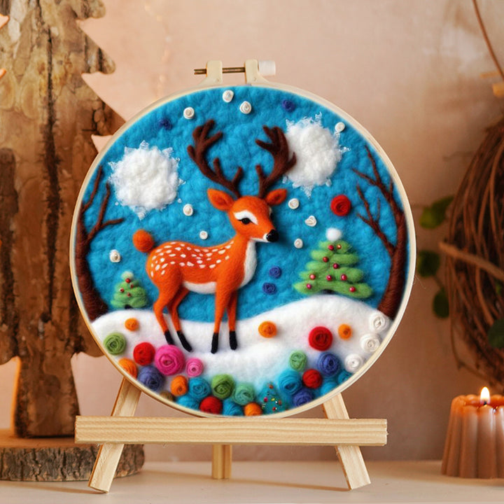 Deer in Snow Wool Needle Felting Painting Kit