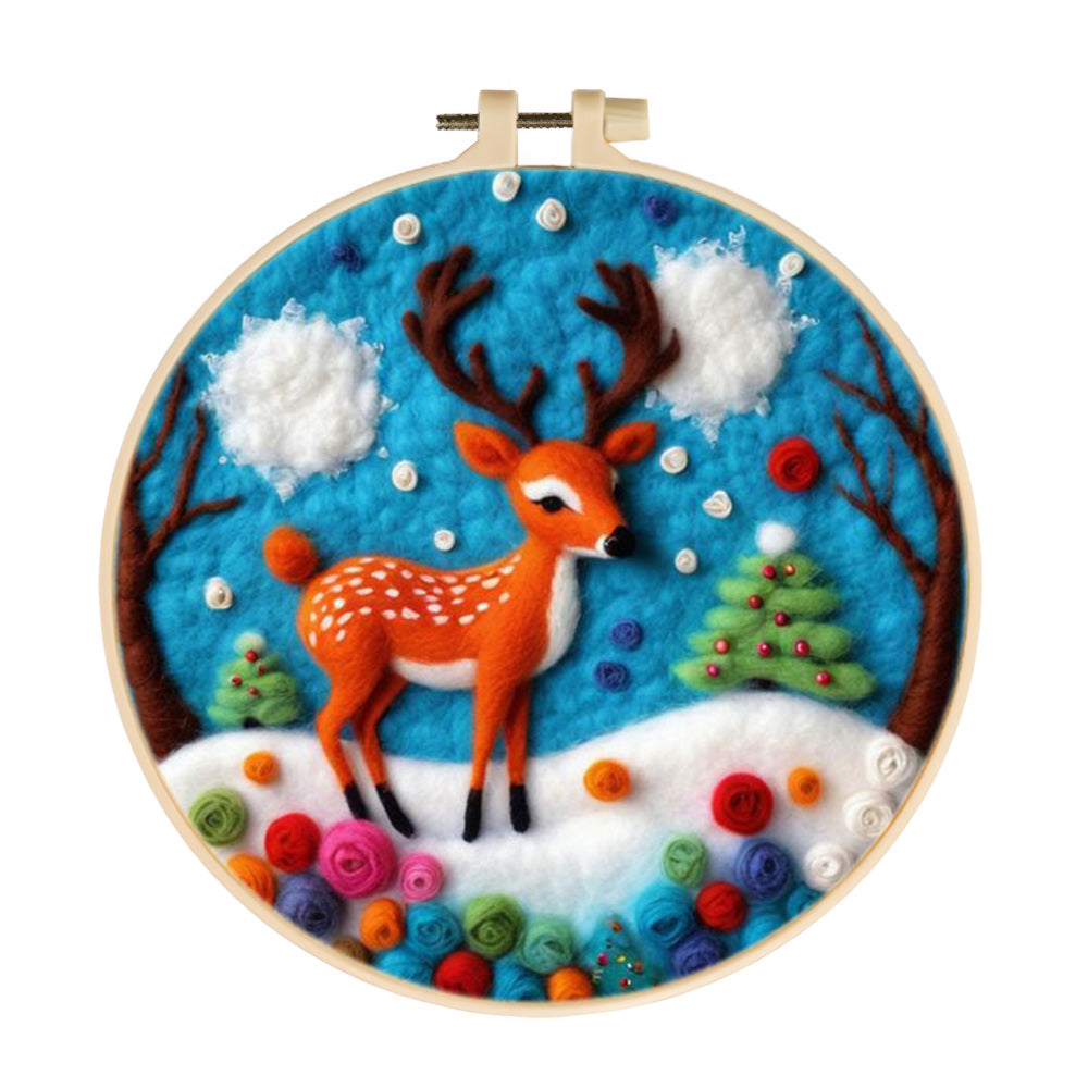 Deer in Snow Wool Needle Felting Painting Kit