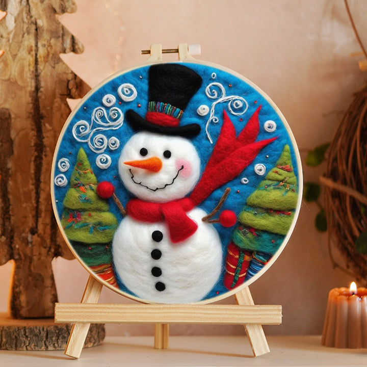 Snowman with Red Scarf Wool Needle Felting Painting Kit