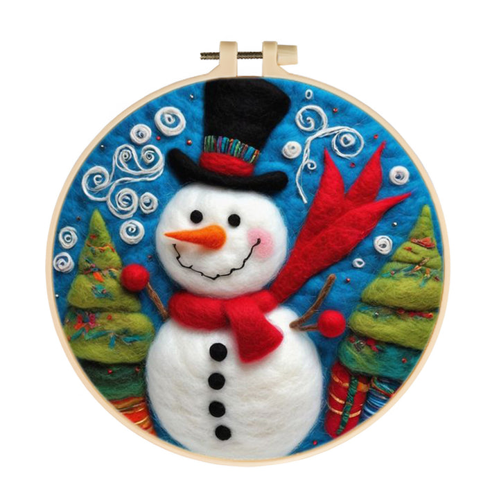 Snowman with Red Scarf Wool Needle Felting Painting Kit