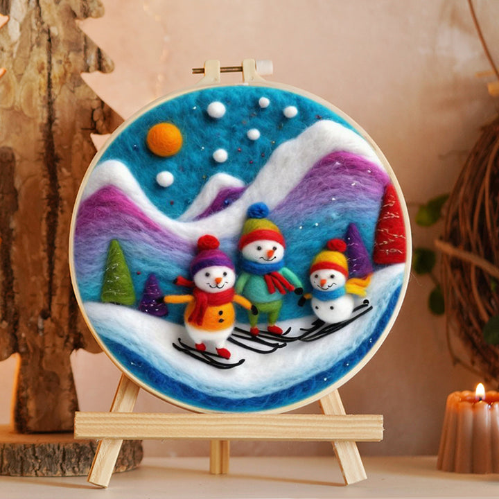 Snowmen Skiing Wool Needle Felting Painting Kit