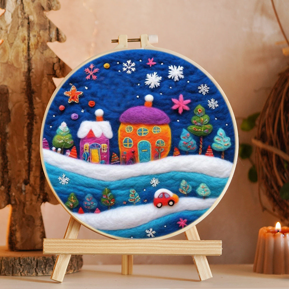 Colorful Snow Houses Wool Needle Felting Painting Kit