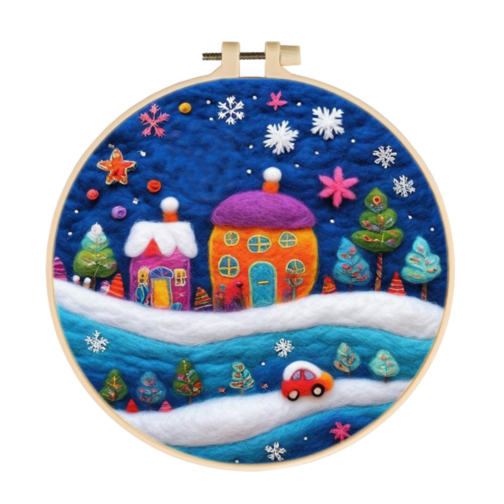 Colorful Snow Houses Wool Needle Felting Painting Kit