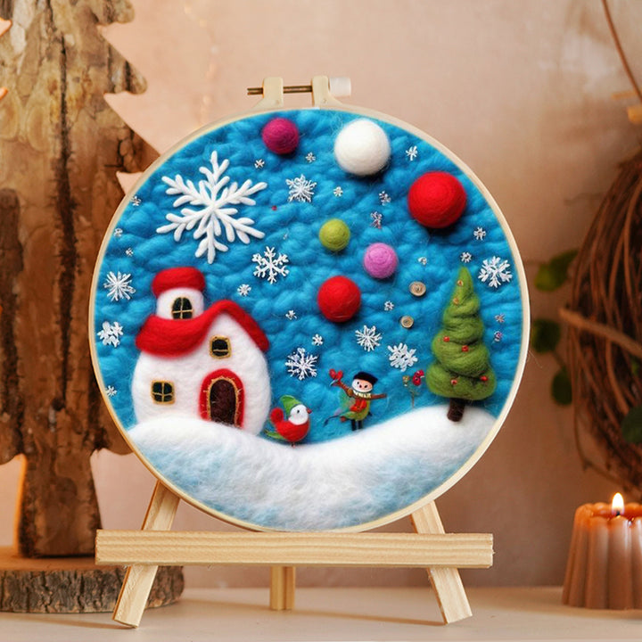 Cabin & Snowman Wool Needle Felting Painting Kit