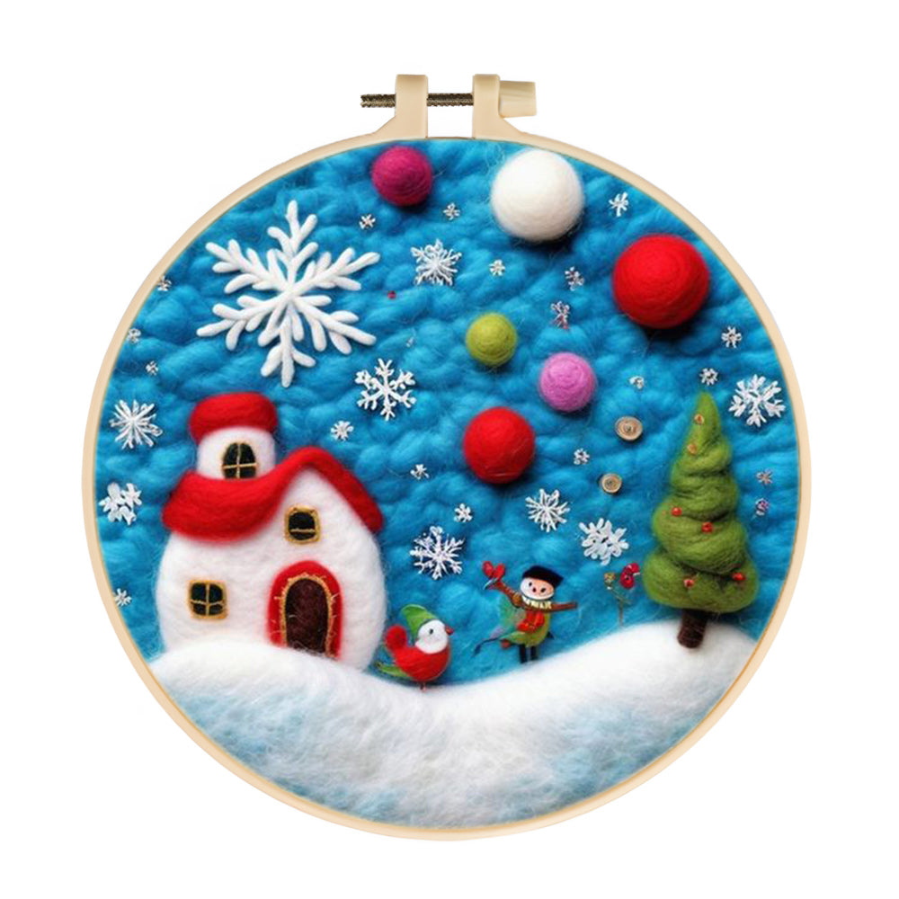 Cabin & Snowman Wool Needle Felting Painting Kit