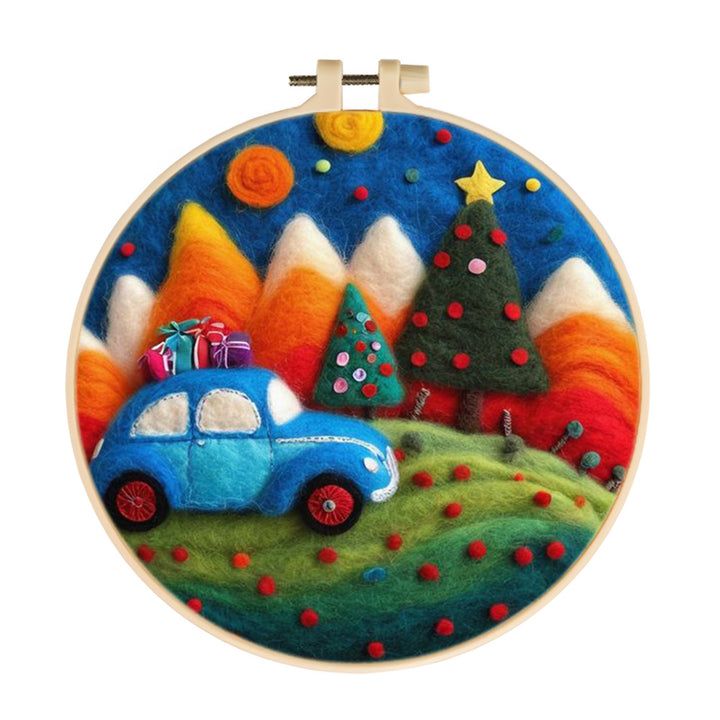 Blue Car with Gifts Wool Needle Felting Painting Kit