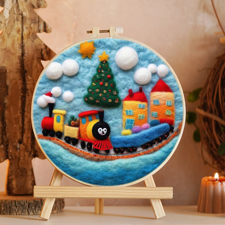Train & Christmas Houses Wool Needle Felting Painting Kit