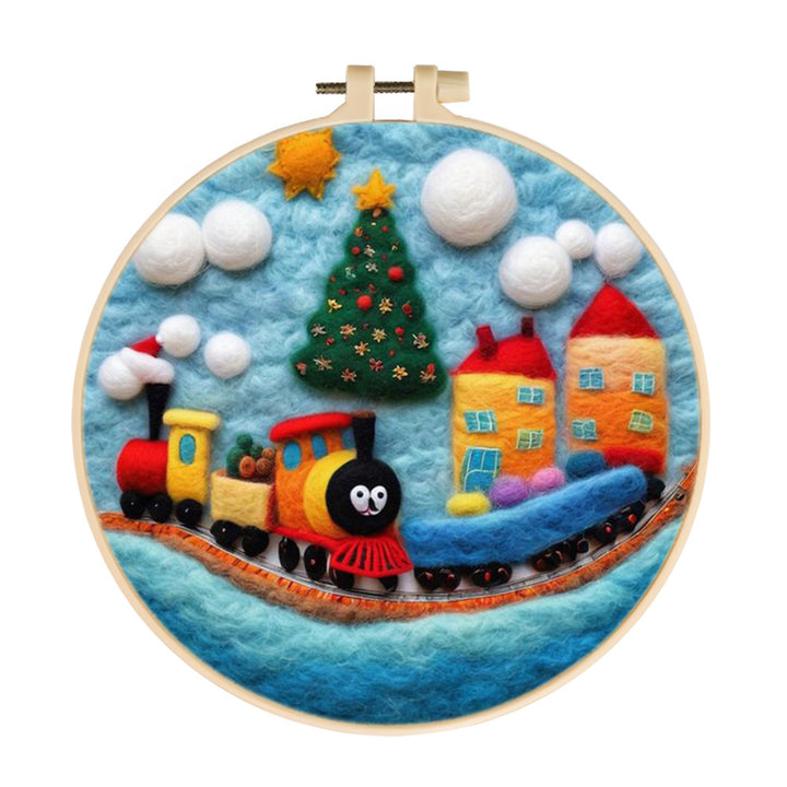 Train & Christmas Houses Wool Needle Felting Painting Kit