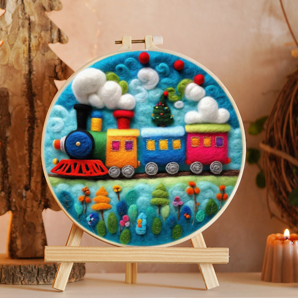 Colorful Carriage Train Wool Needle Felting Painting Kit