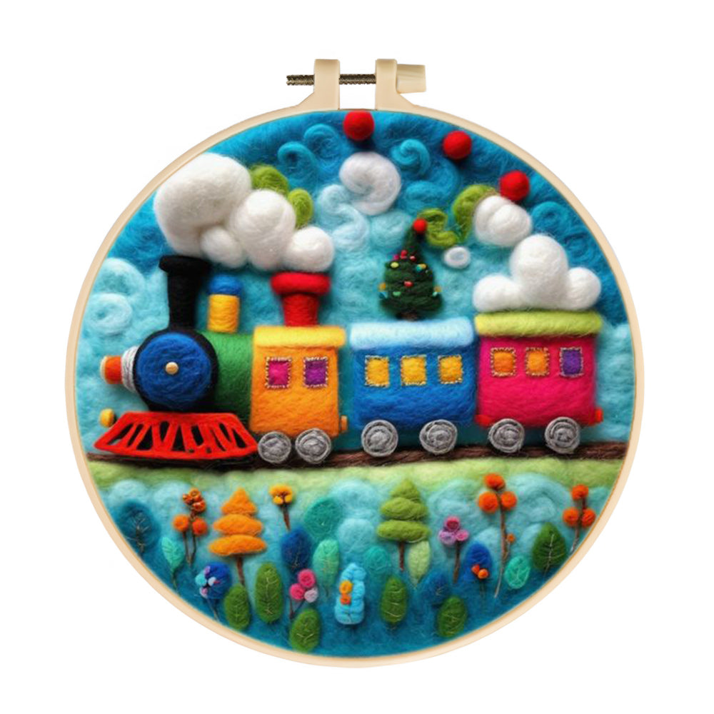 Colorful Carriage Train Wool Needle Felting Painting Kit