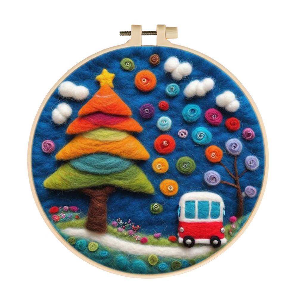 Color Tree & Red Bus Wool Needle Felting Painting Kit
