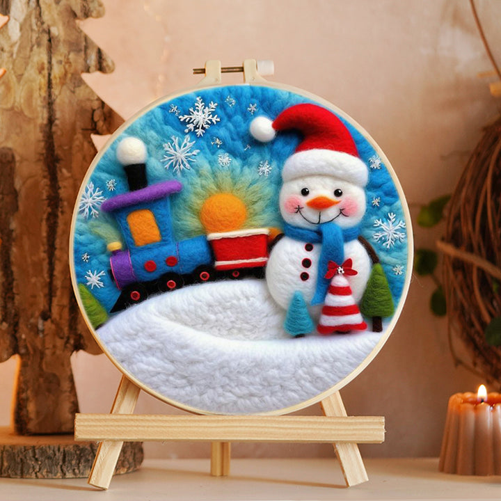 Snowman & Purple Train Wool Needle Felting Painting Kit