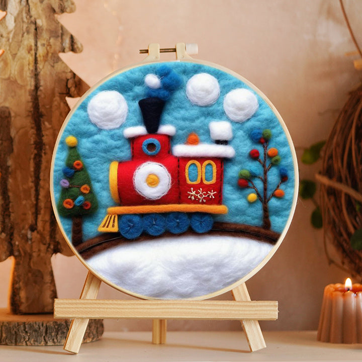 Red Train in Snow Wool Needle Felting Painting Kit