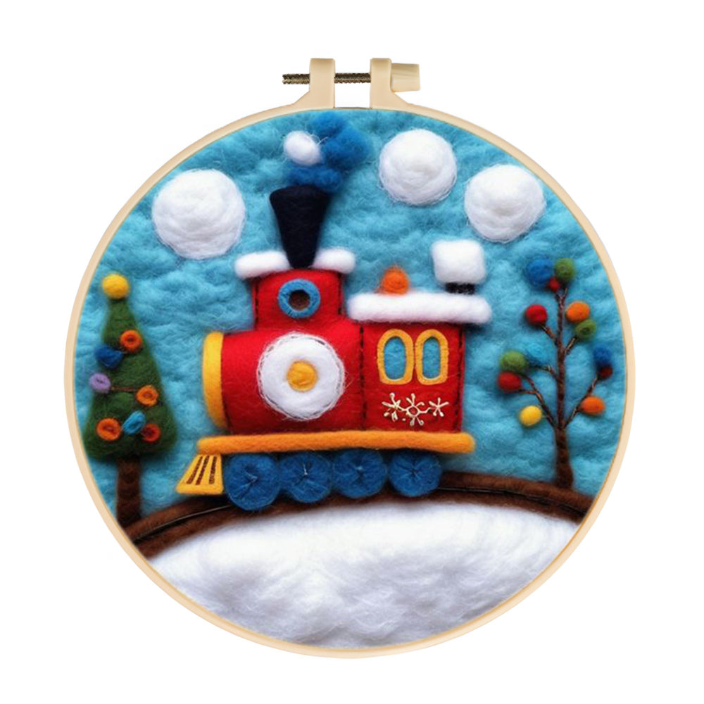 Red Train in Snow Wool Needle Felting Painting Kit