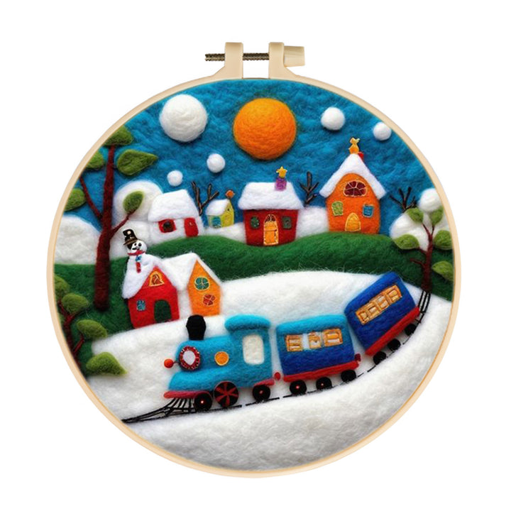 Blue Train & Snow Village Wool Needle Felting Painting Kit