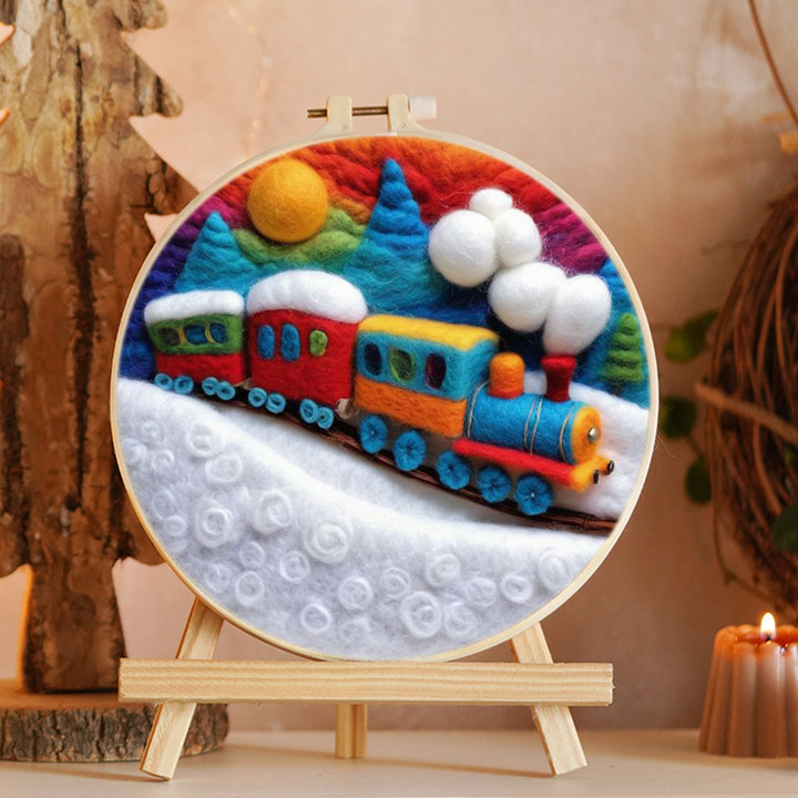 Color Train on Snow Hill Wool Needle Felting Painting Kit