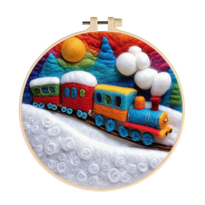 Color Train on Snow Hill Wool Needle Felting Painting Kit