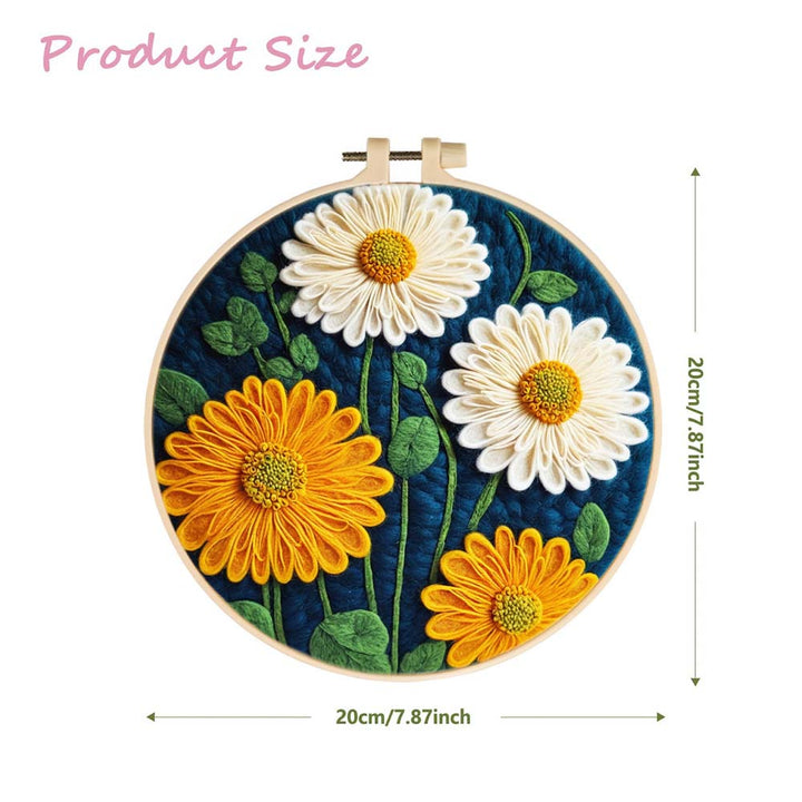 White and Orange Chrysanthemums Wool Needle Felting Painting Kit