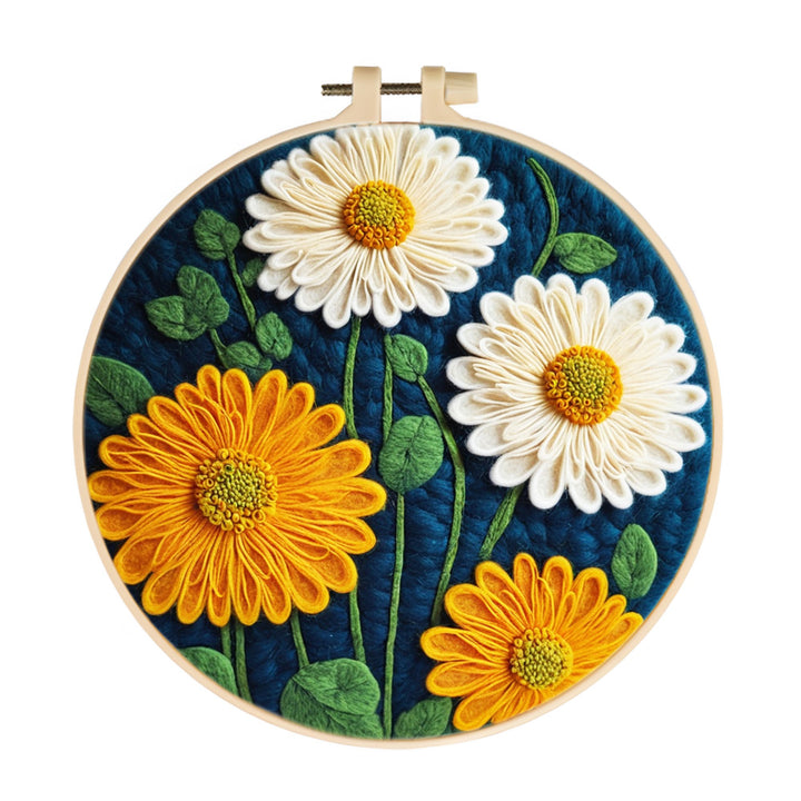 White and Orange Chrysanthemums Wool Needle Felting Painting Kit