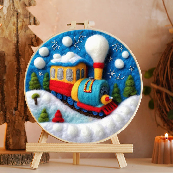 Colorful Train in Snow Wool Needle Felting Painting Kit