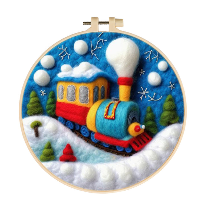 Colorful Train in Snow Wool Needle Felting Painting Kit