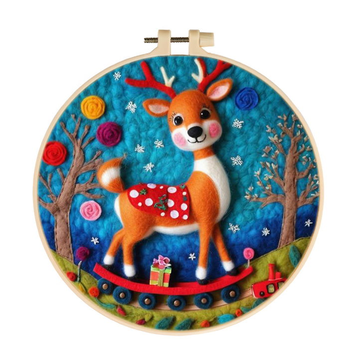 Reindeer & Toy Train Wool Needle Felting Painting Kit