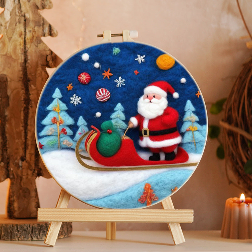 Santa Pushing Sled Wool Needle Felting Painting Kit