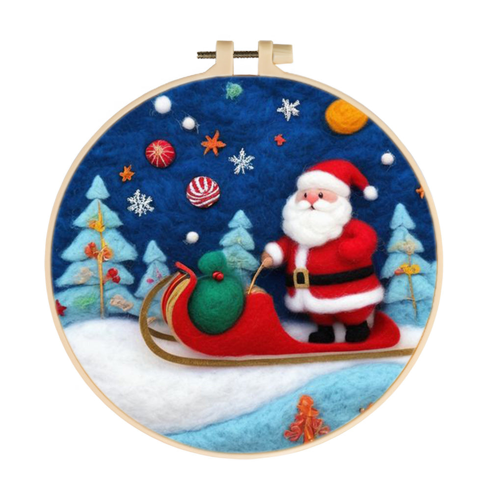 Santa Pushing Sled Wool Needle Felting Painting Kit