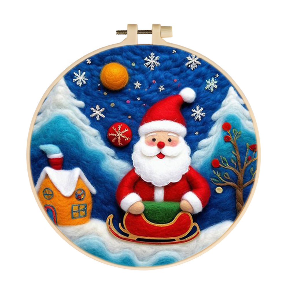 Santa’s Sled & Cottage Wool Needle Felting Painting Kit