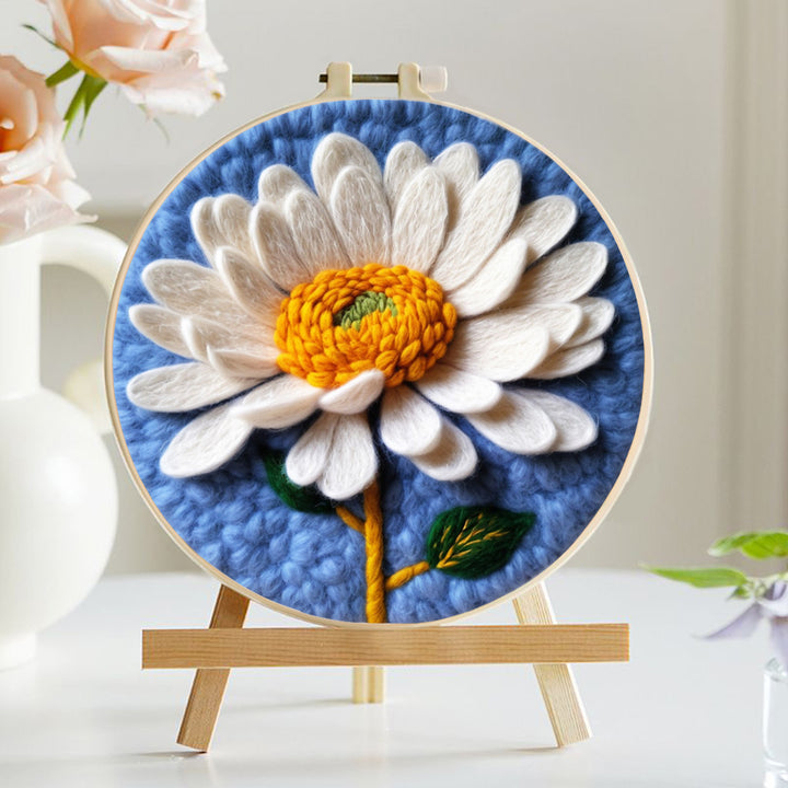 Pure White Daisy with Golden Stamens Wool Needle Felting Painting Kit