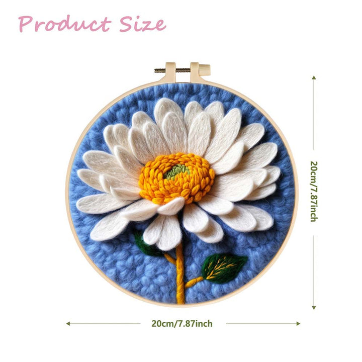 Pure White Daisy with Golden Stamens Wool Needle Felting Painting Kit