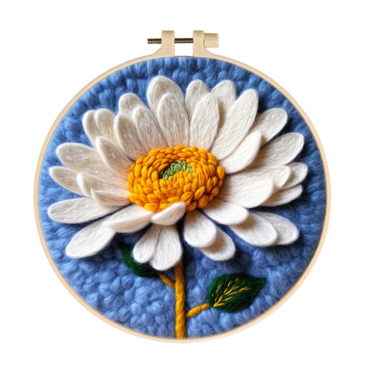 Pure White Daisy with Golden Stamens Wool Needle Felting Painting Kit
