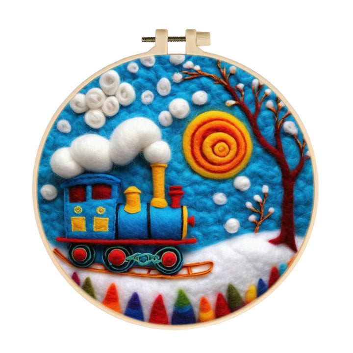 Blue Train Winter Scene Wool Needle Felting Painting Kit