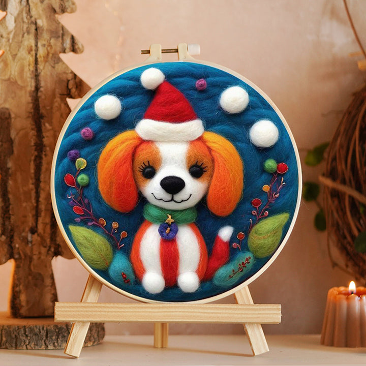 Dog with Santa Hat Wool Needle Felting Painting Kit