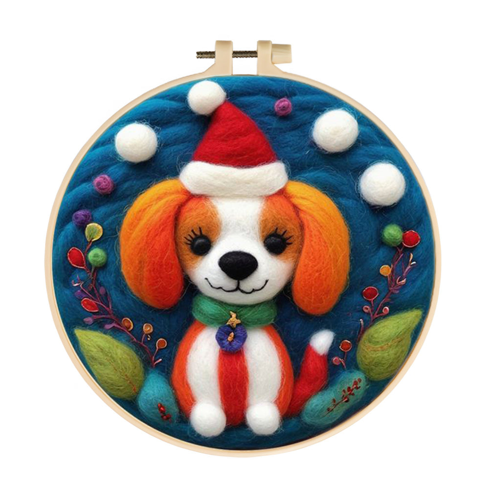 Dog with Santa Hat Wool Needle Felting Painting Kit