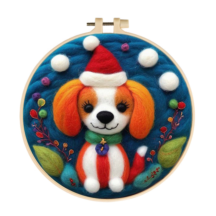 Dog with Santa Hat Wool Needle Felting Painting Kit